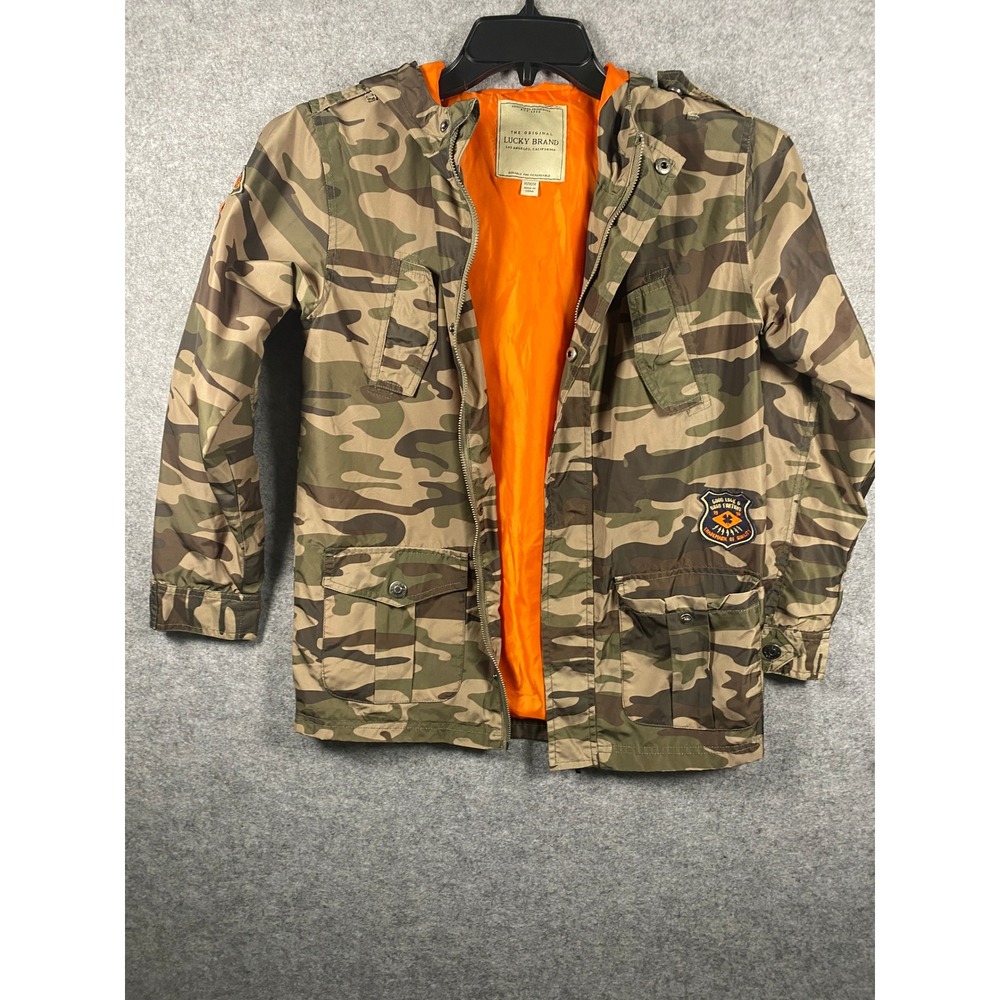 Lucky Brand Boys Camo Hooded Field Jacket Green Orange Medium